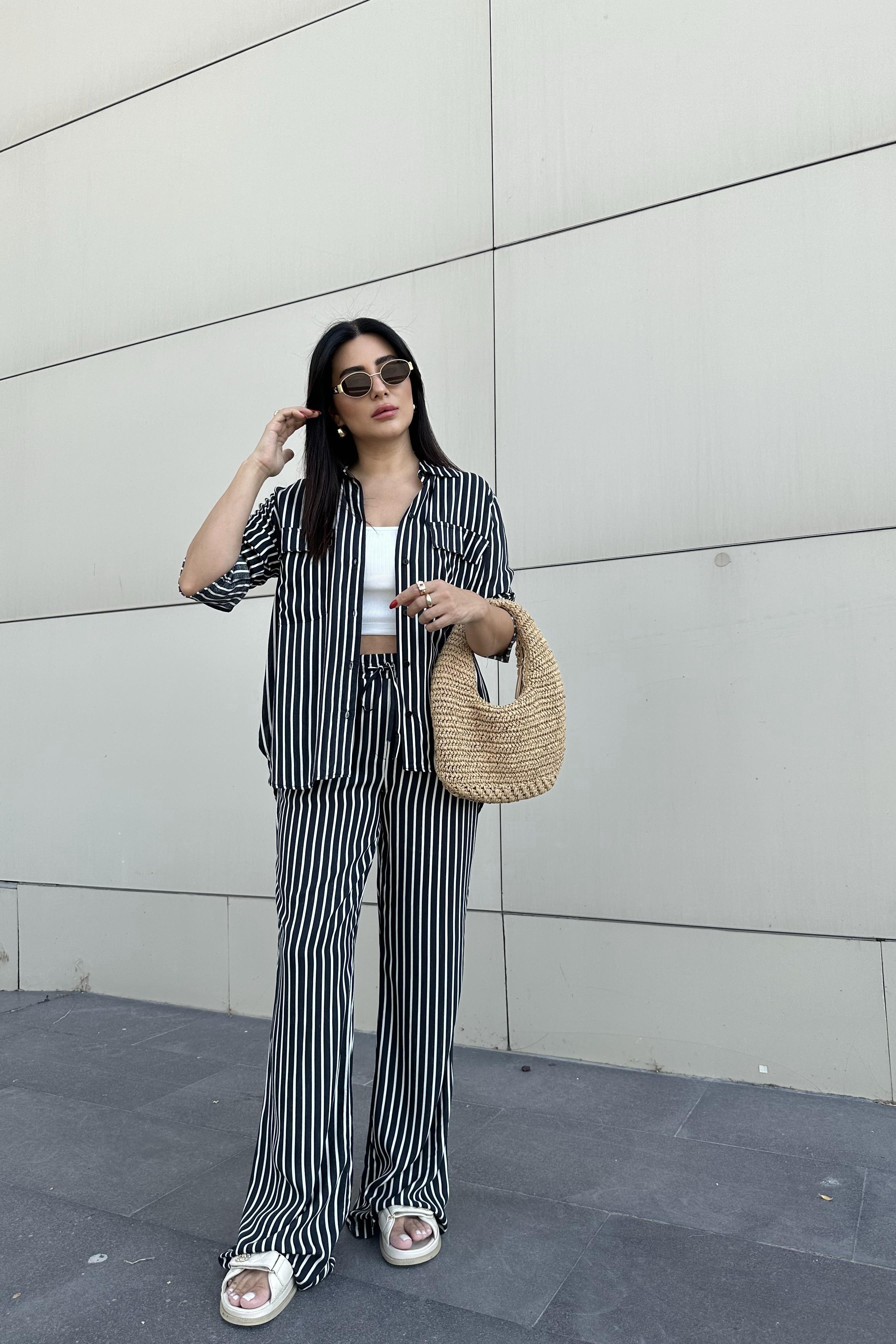 Viskon Kumaş Çizgili Takım