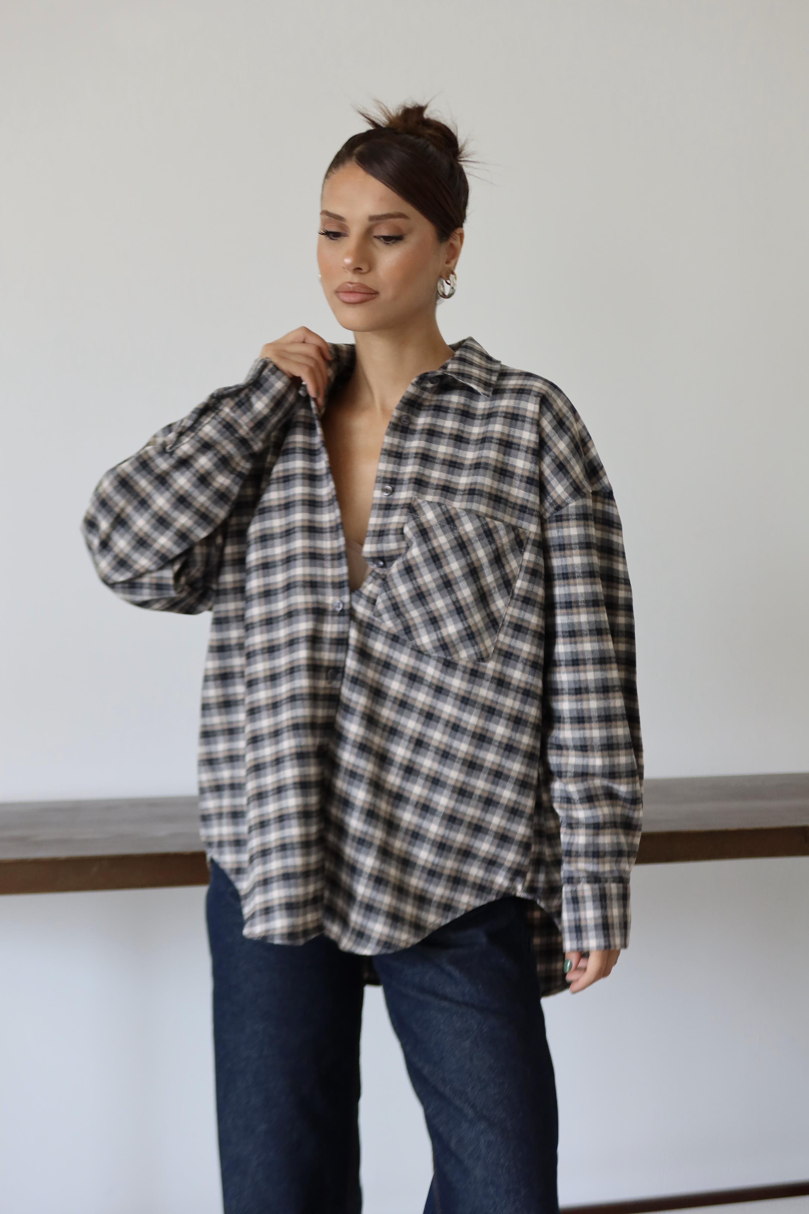 VİZON EKOSE OVERSIZE GÖMLEK