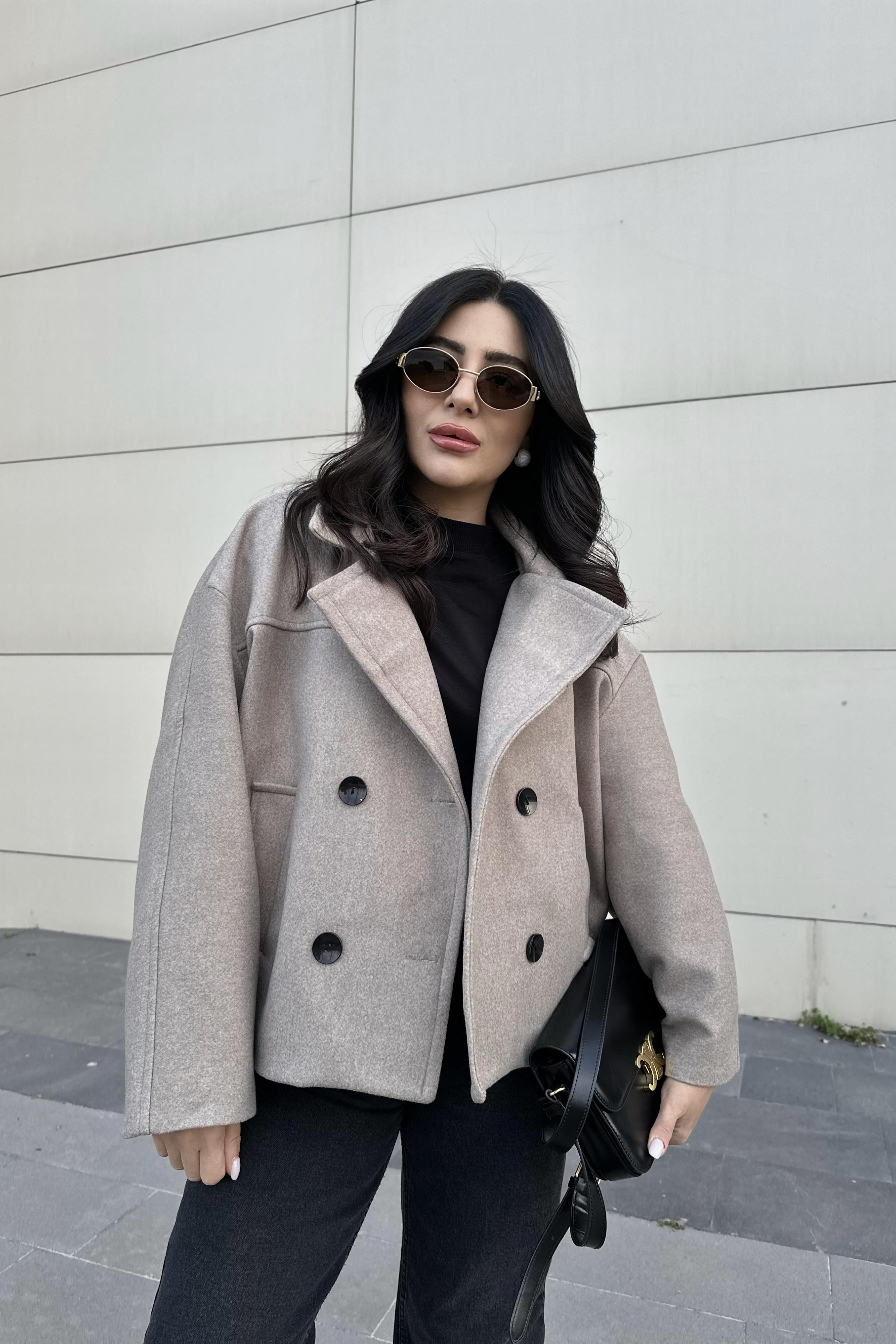 Vizon Renk Astarlı Pinterest Model Kaşe Kısa Kaban