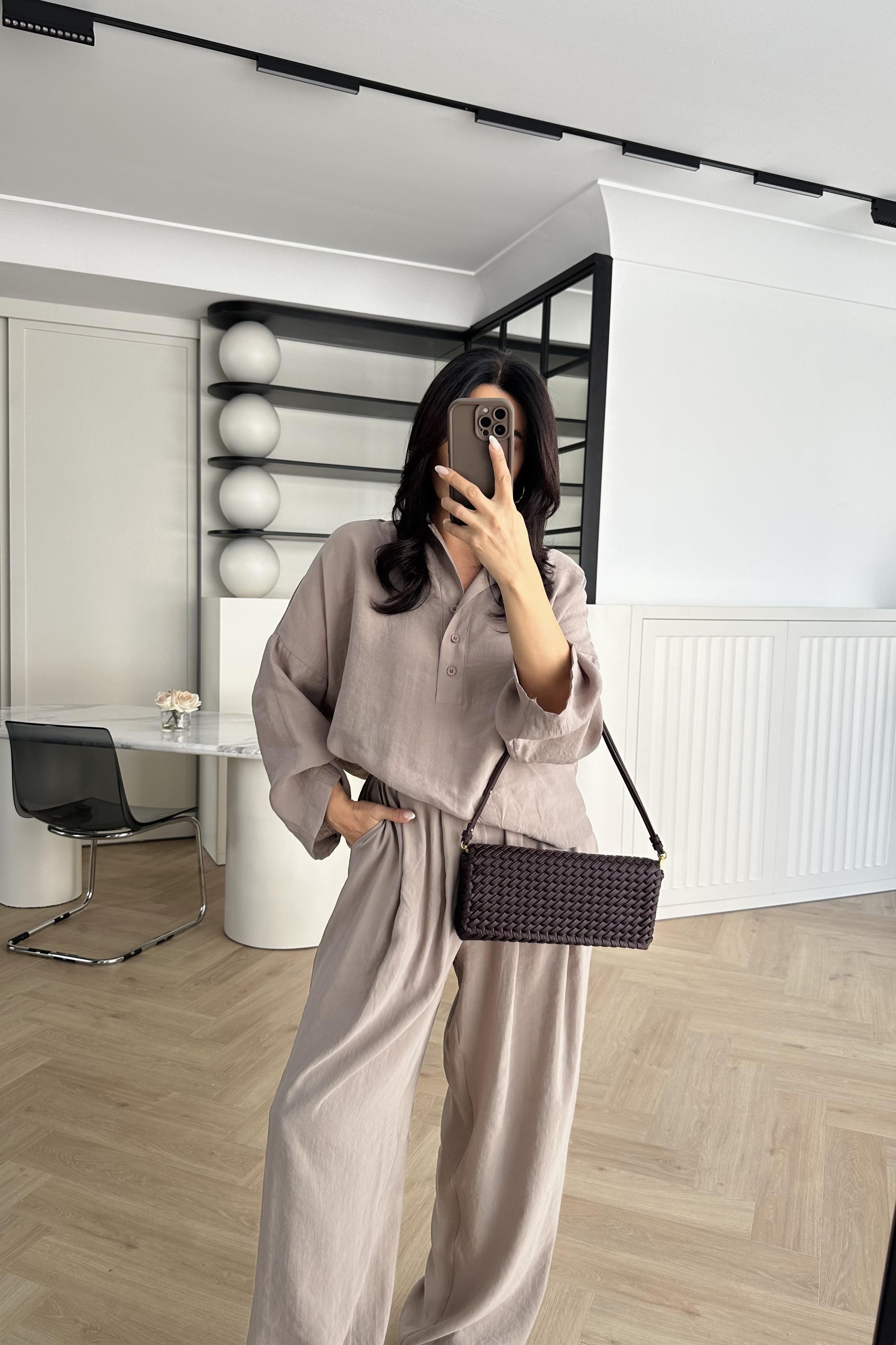 Vizon Tensel Düğmeli Salaş Gömlek