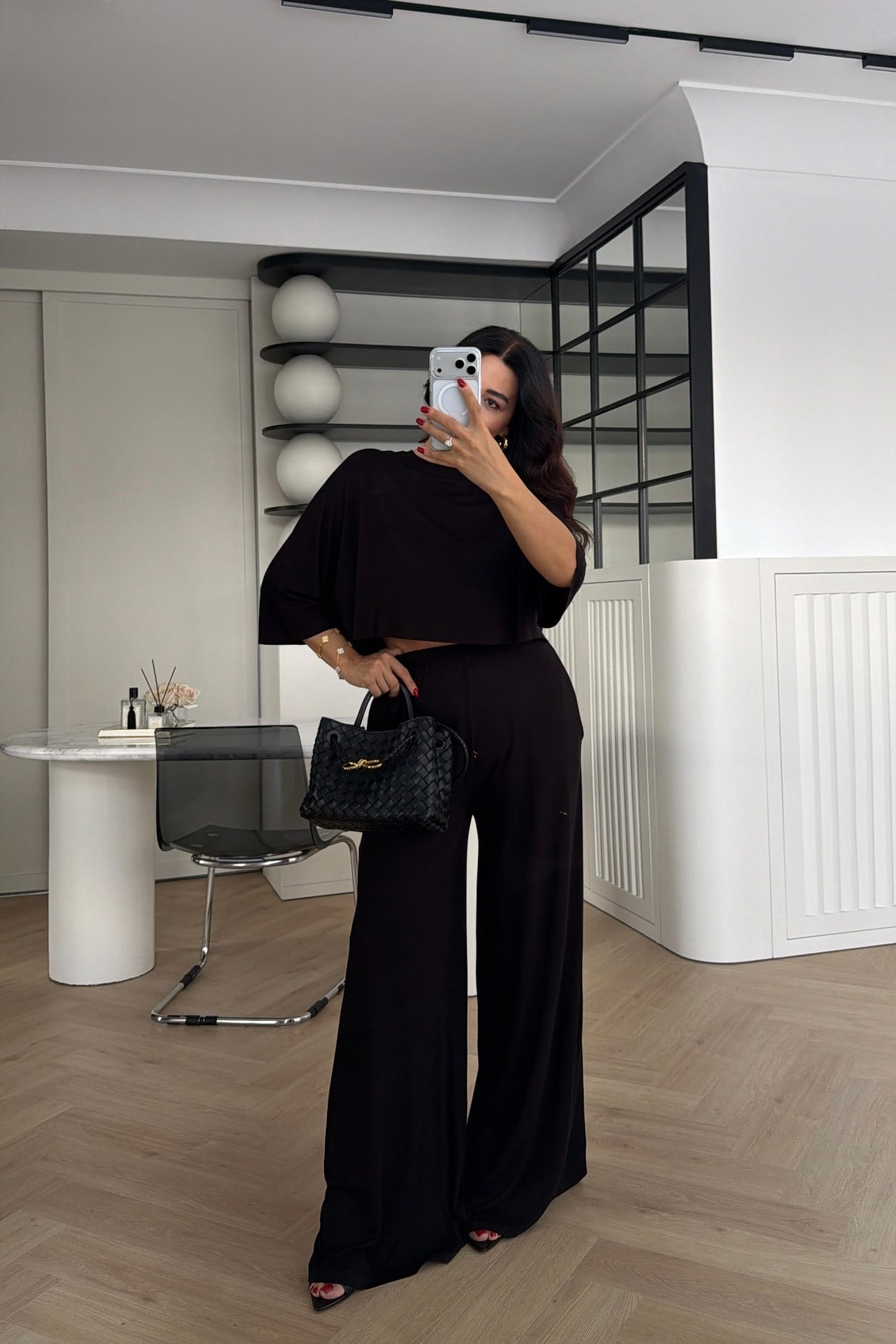 YARASA KOL BLUZ PANTOLON MODAL TAKIM SİYAH