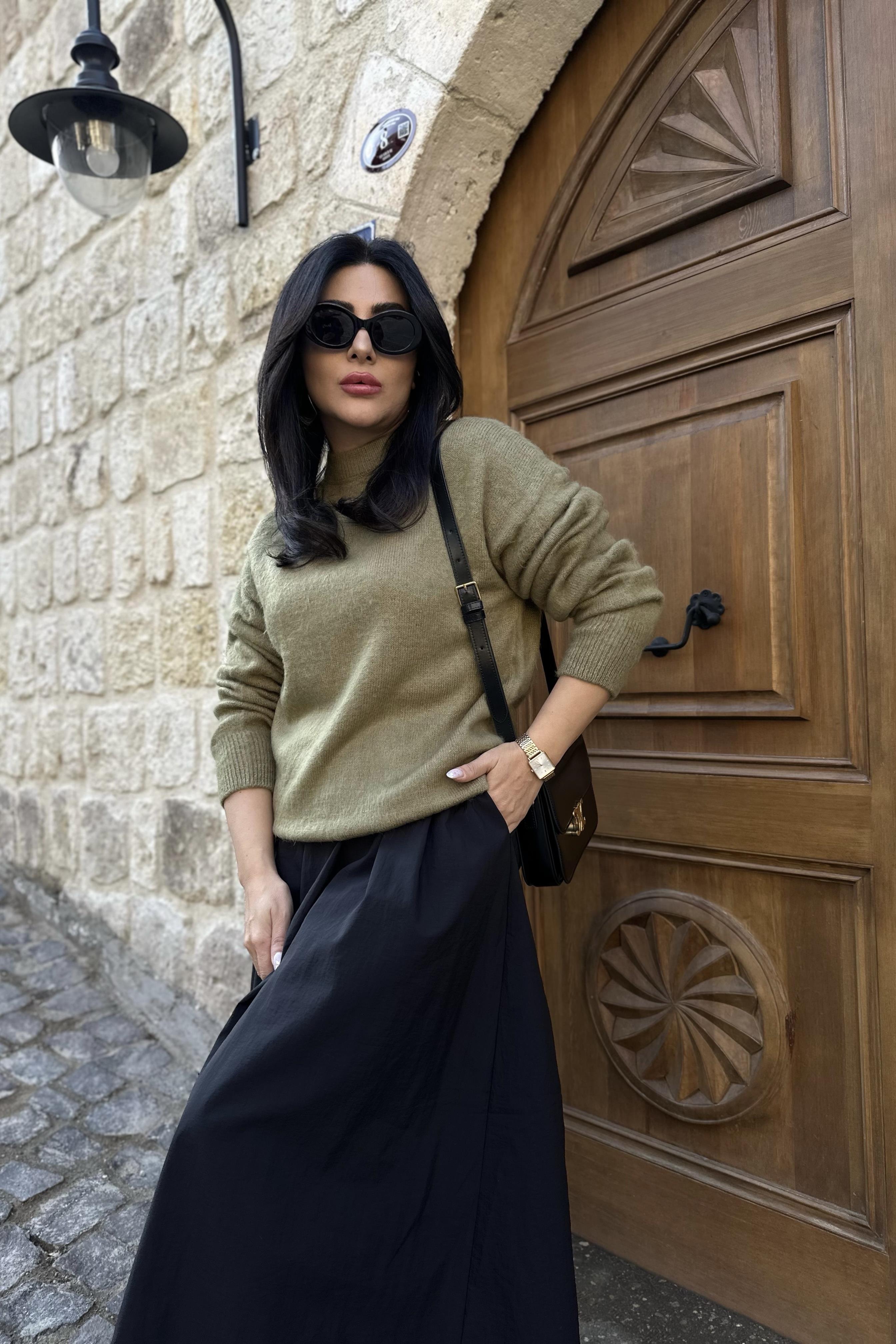 Yeşil Bisiklet Yaka Şardonlu Basic Triko Kazak