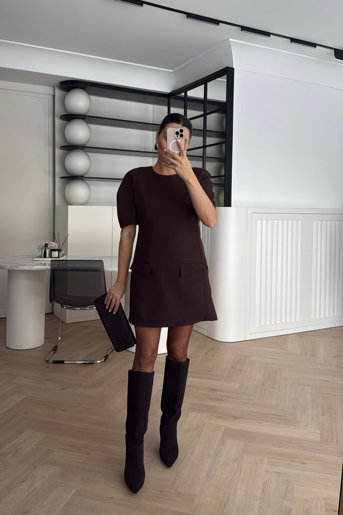 ZR MODEL VATKALI ELBİSE KAHVE 