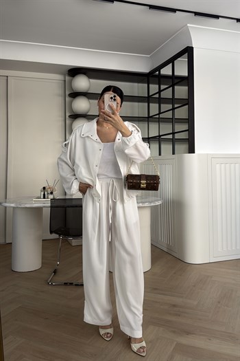 APOLETLİ TENCEL BOMBER TAKIM BEYAZ