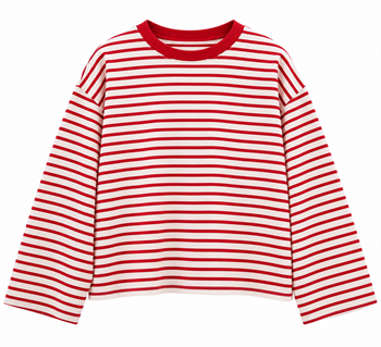 Çizgili Geniş Kollu Sweatshirt Kırmızı