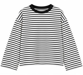 Çizgili Geniş Kollu Sweatshirt  Sİyah