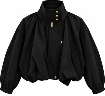 Dik Yaka Oversize Bomber Ceket Siyah