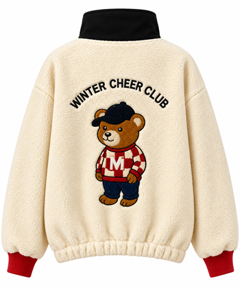Dik Yaka Teddy Nakışlı Peluş Sweatshirt 