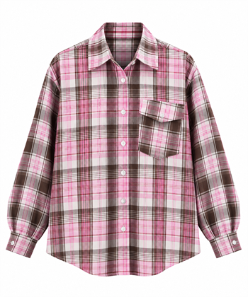 Ekoseli Oversize Gömlek Pembe