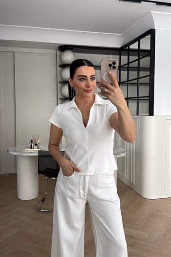 FERMUARLI POLO YAKA BASİC TİŞÖRT EKRU