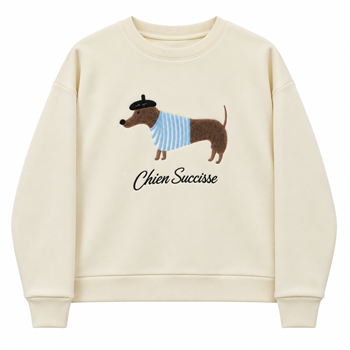 Figürlü Şardonlu Oversize Sweatshirt Ekru