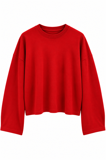Geniş Kol Detay Basic T-shirt Kırmızı
