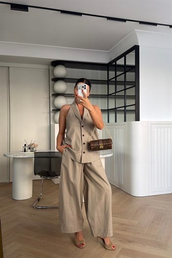 HALTER YAKA KETEN TAKIM BEJ 