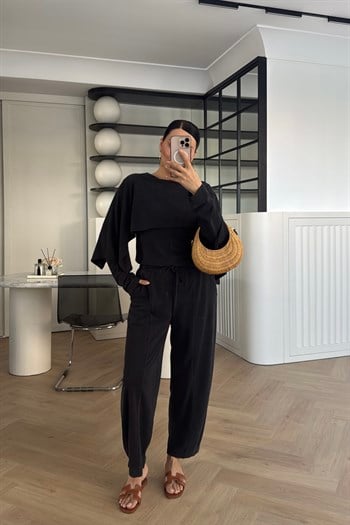 KENDİNDEN PELERİNLİ MODAL TAKIM ANTRASİT 