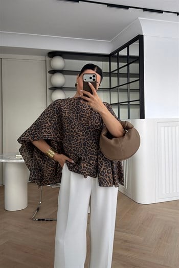 LEOPAR DESENLİ PELERİN BLUZ 