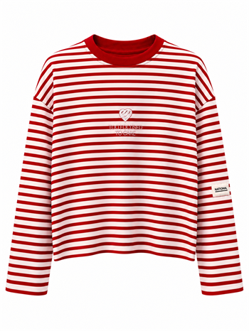 Nakış Detay Çizgili Sweatshirt Kırmızı