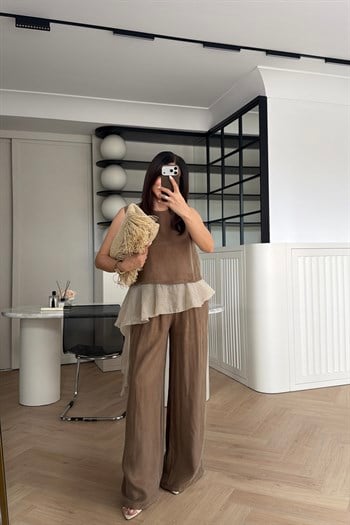 PEPLUM DETAYLI TENCEL TAKIM YAĞ YEŞİLİ 