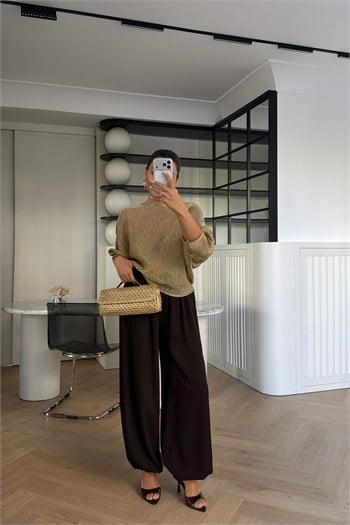 ŞALVAR MODEL PAÇASI LASTİKLİ PANTOLON KAHVE 