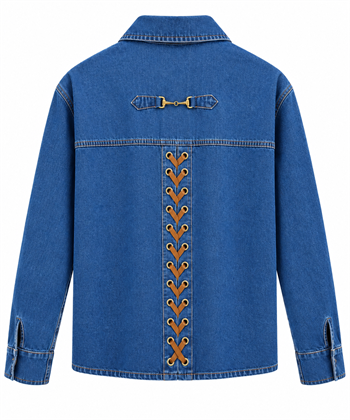 Sırt Detayı Kuş Gözlü Denim Gömlek 