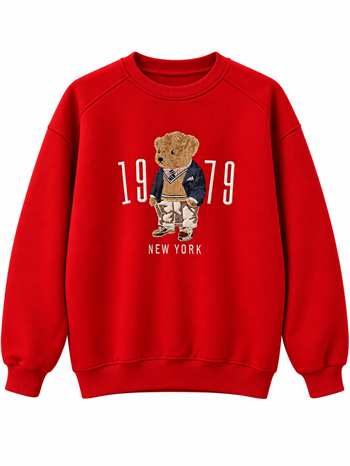 Teddy Nakışlı Sweatshirt Kırmızı 