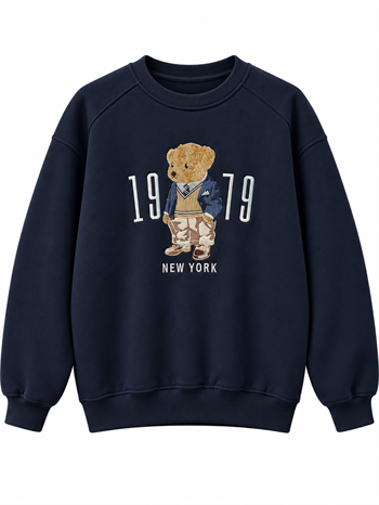 Teddy Nakışlı Sweatshirt Lacivert 