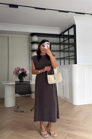 VATKALI MODAL KUMAŞ ELBİSE KAHVE 