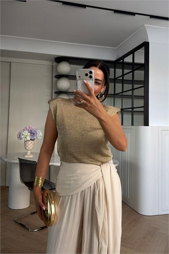 VATKALI ÖRME TRİKO BLUZ GOLD