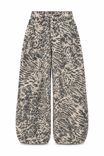 Zebra Desen Parça Dikişli Geniş Paça Pantolon 