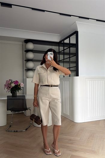 ZR MODEL KETEN KARIŞIMLI BERMUDA PANTOLON BEJ