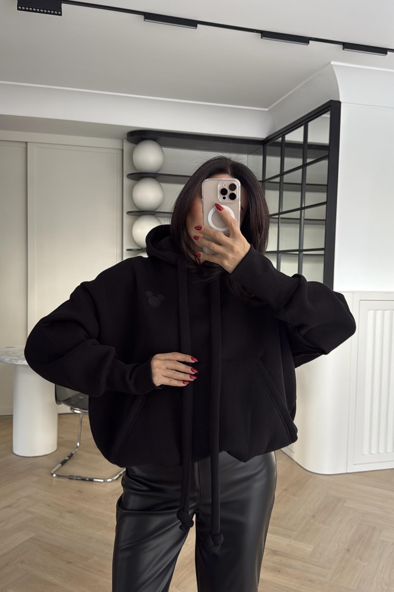  SİYAH TOK DOKULU ŞARDONLU MİCKEY NAKIŞLI SWEATSHİRT 