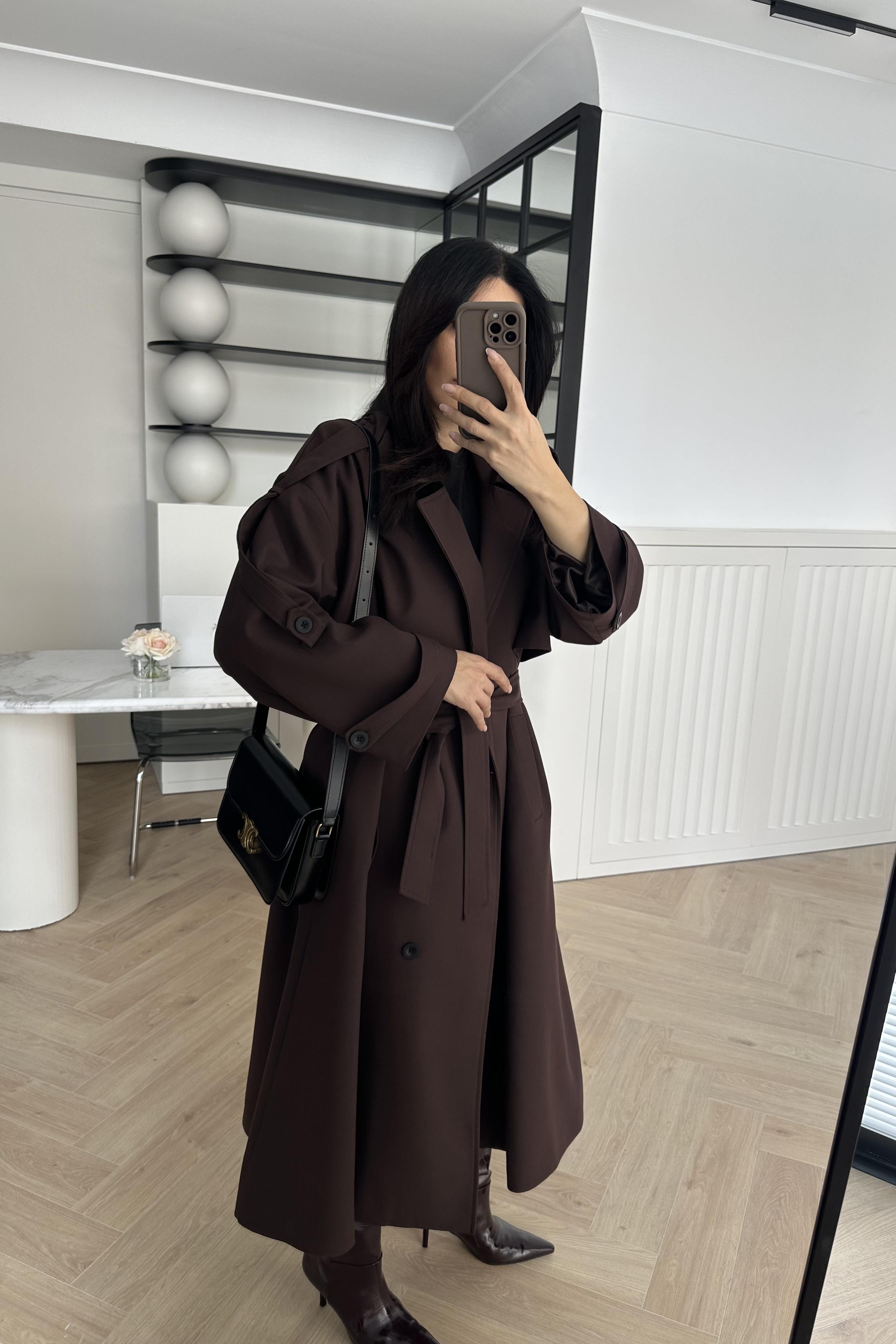 Acı Kahve Astarlı Tasarım Premium Trençkot