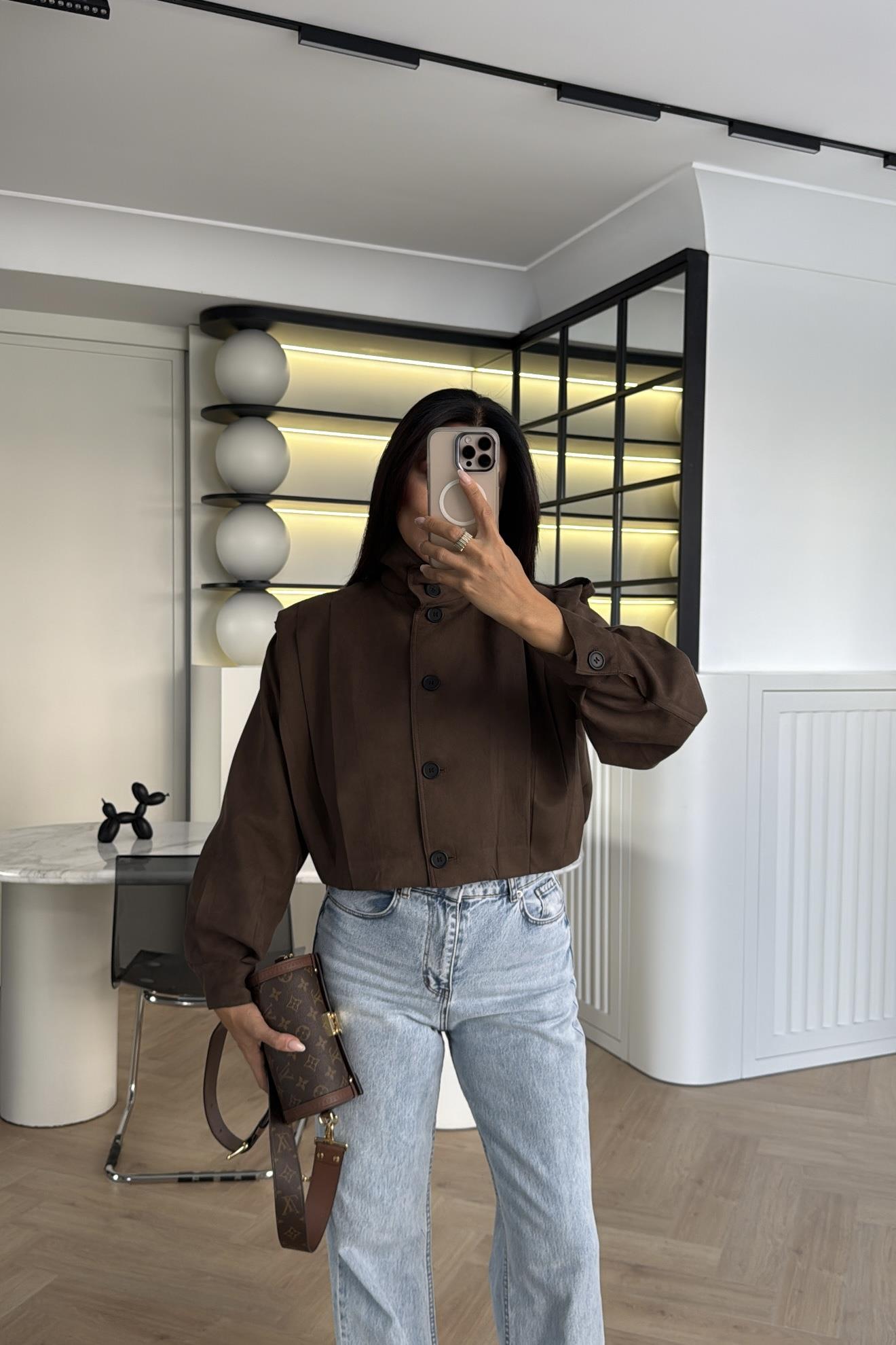 ACI KAHVE DÜĞMELİ SÜET KISA CEKET