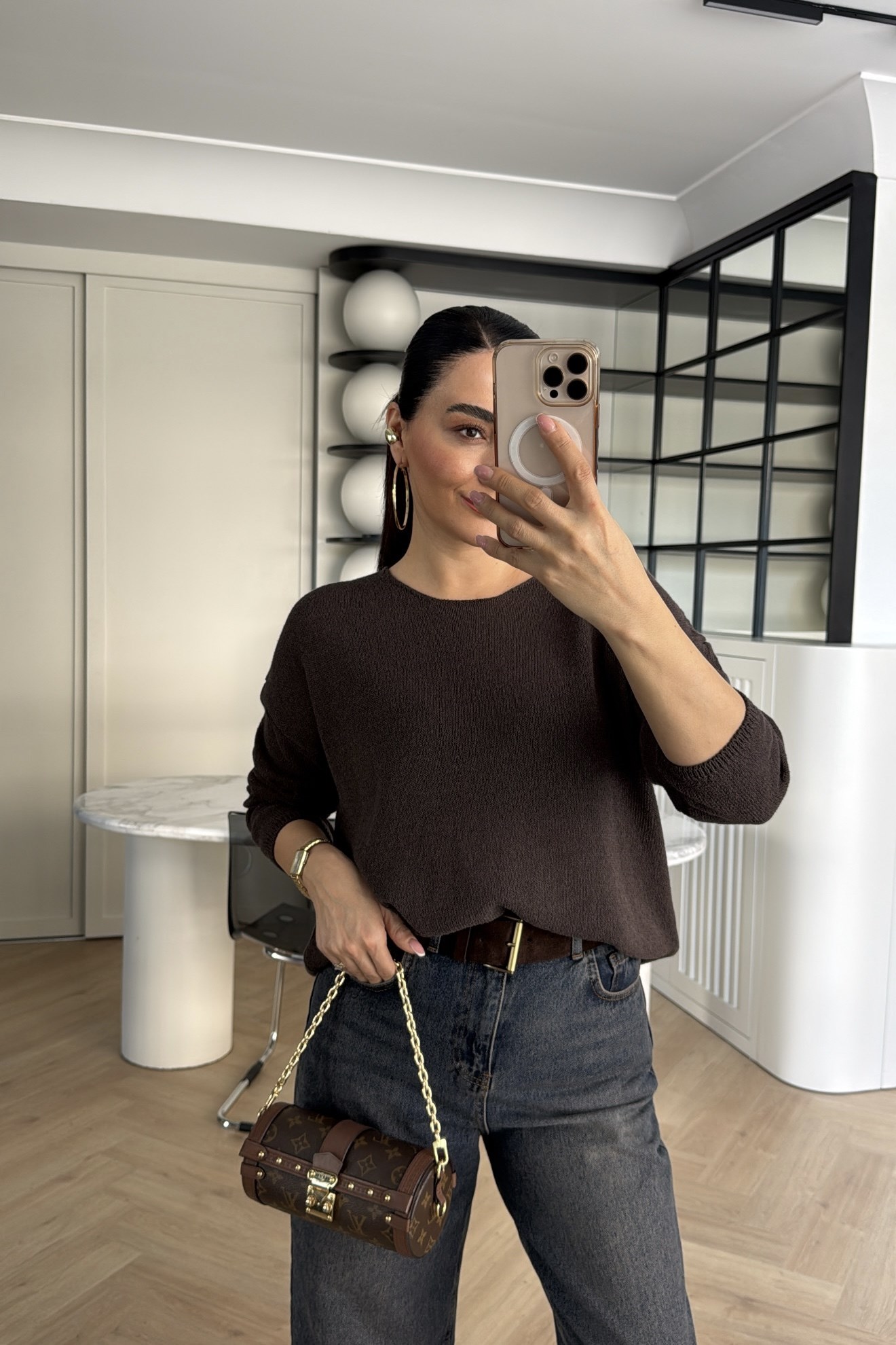 AJURLU BİSİKLET YAKA YAZLIK TRİKO BLUZ KAHVE 