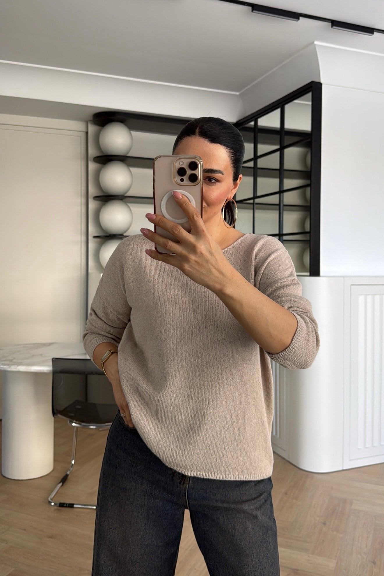 AJURLU BİSİKLET YAKA YAZLIK TRİKO BLUZ TAŞ