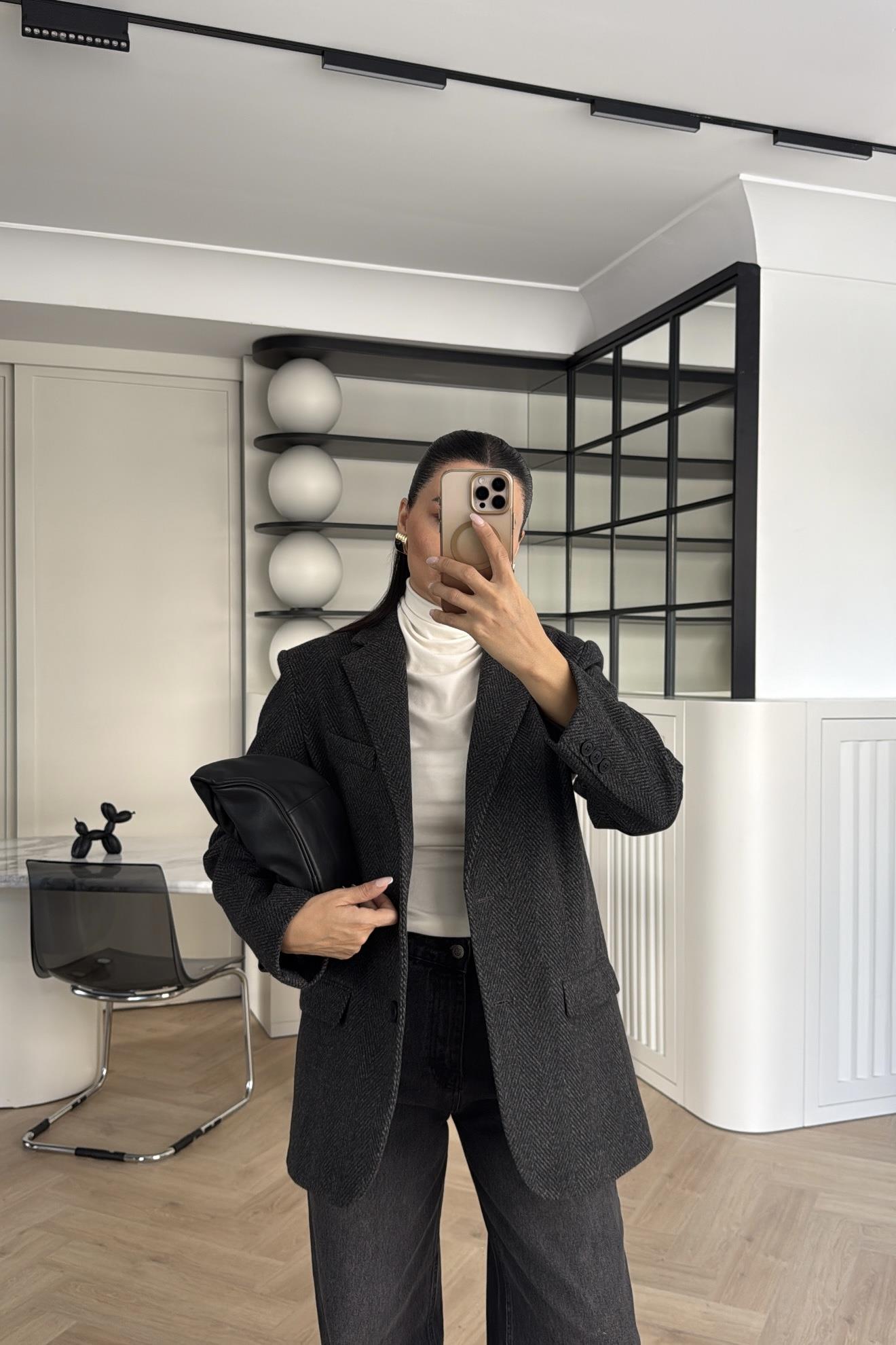 ANTRASİT BALIKSIRTI ASTARLI BLAZER CEKET 