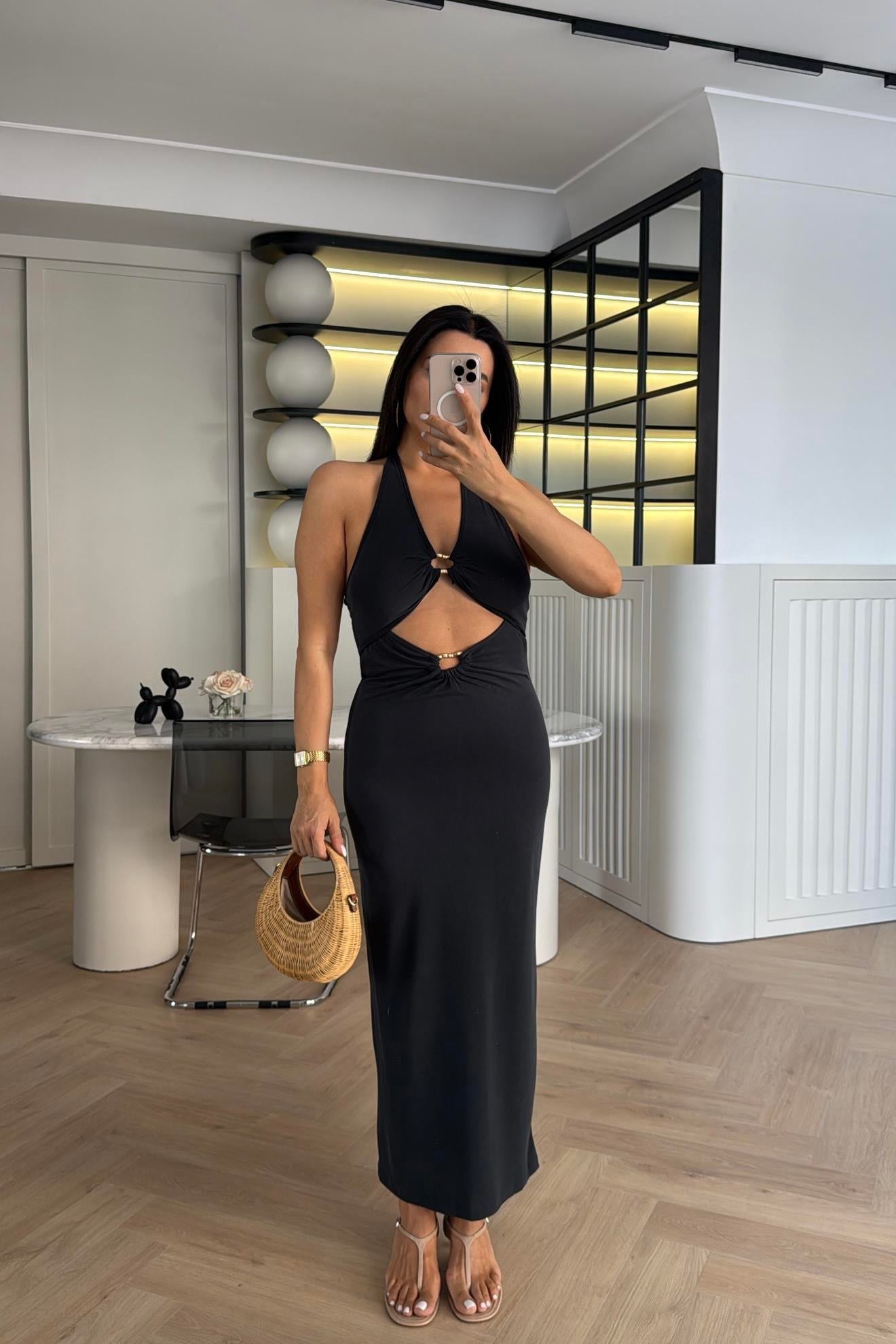 ANTRASİT MODAL KUMAŞ DEKOLTE ELBİSE