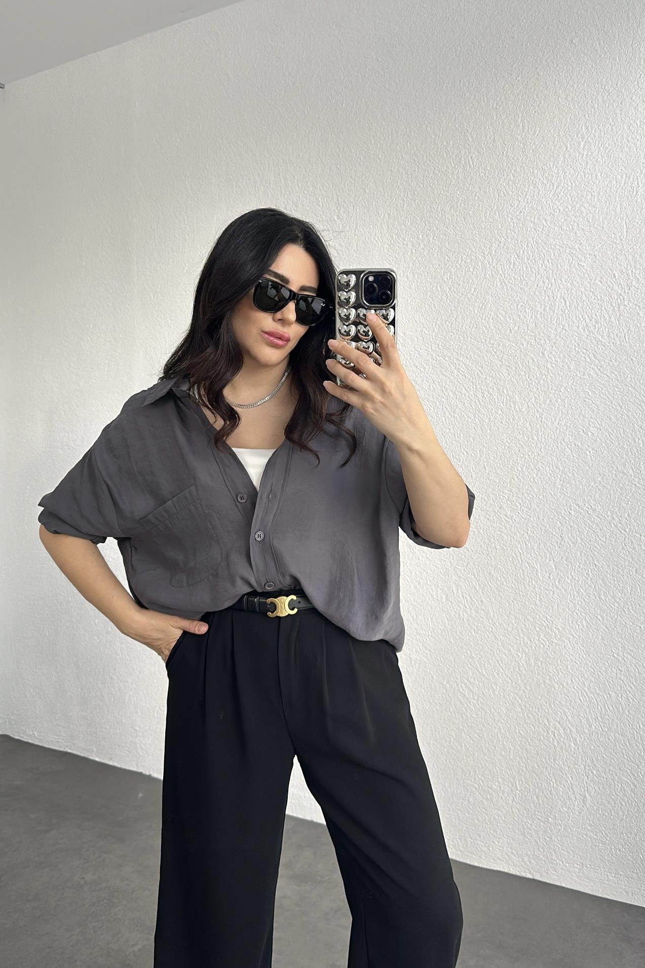 Antrasit Oversize Gömlek