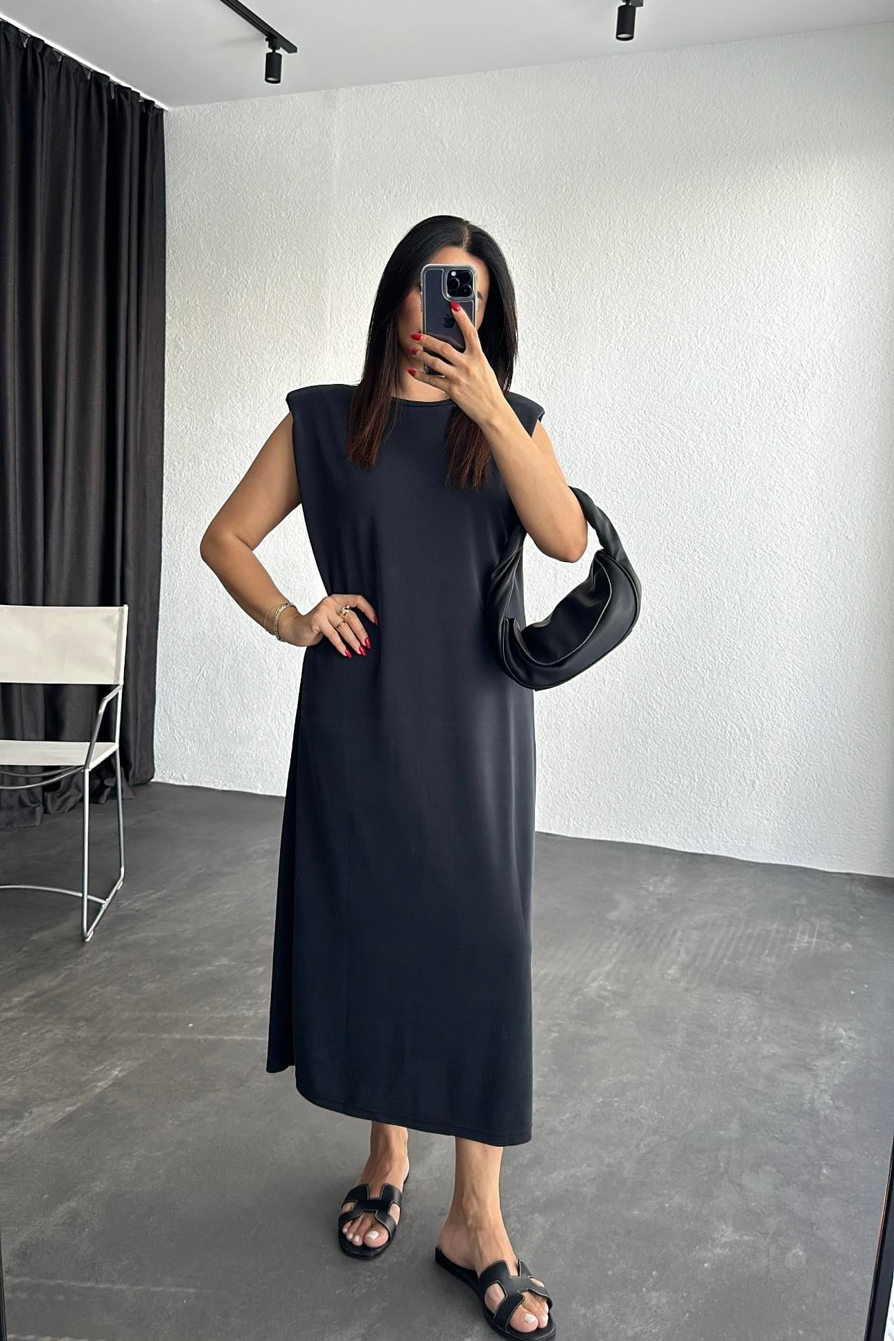 Antrasit Renk Modal Kumaş Marka Etiketli Elbise