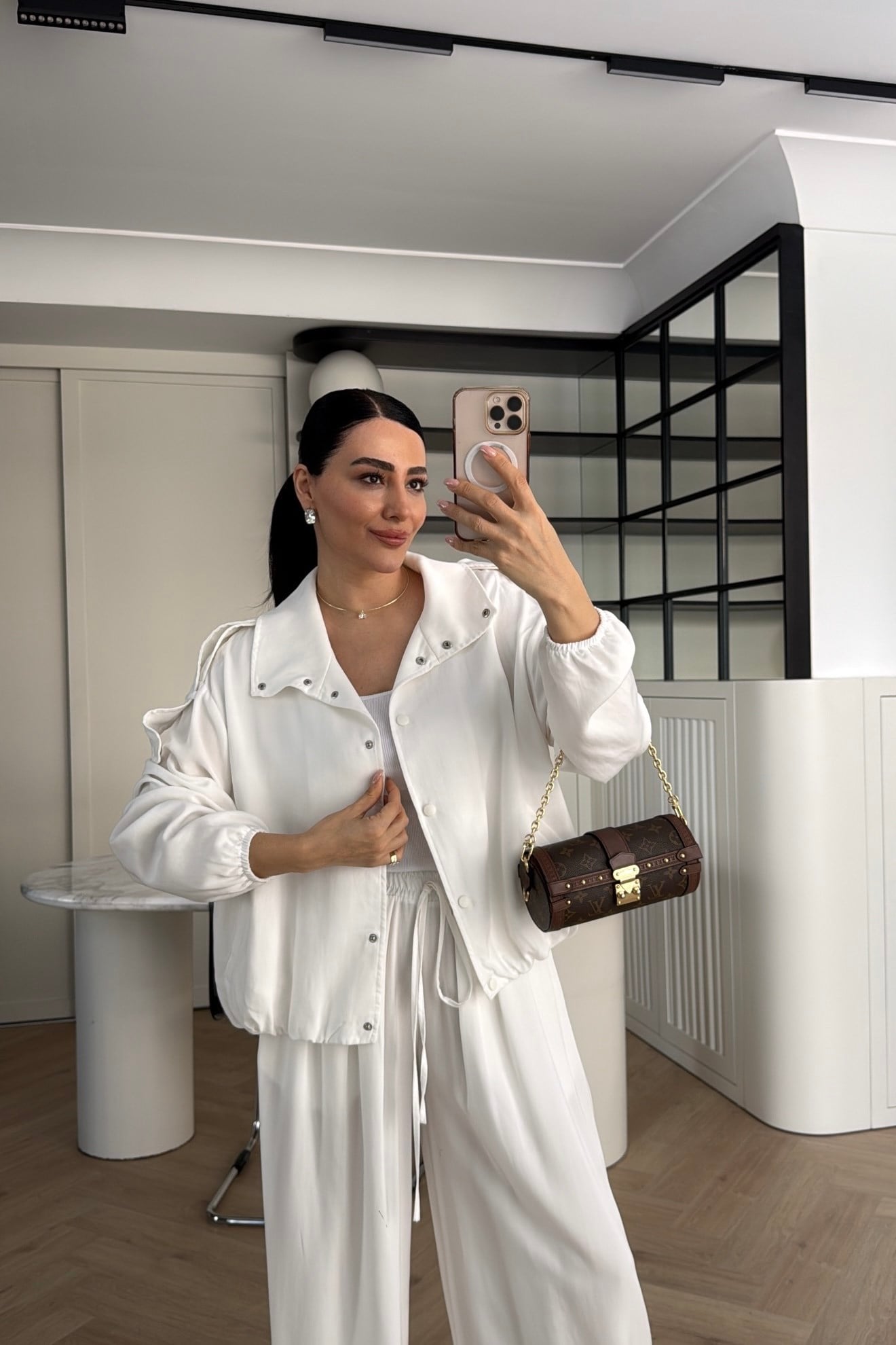 APOLETLİ TENCEL BOMBER TAKIM BEYAZ