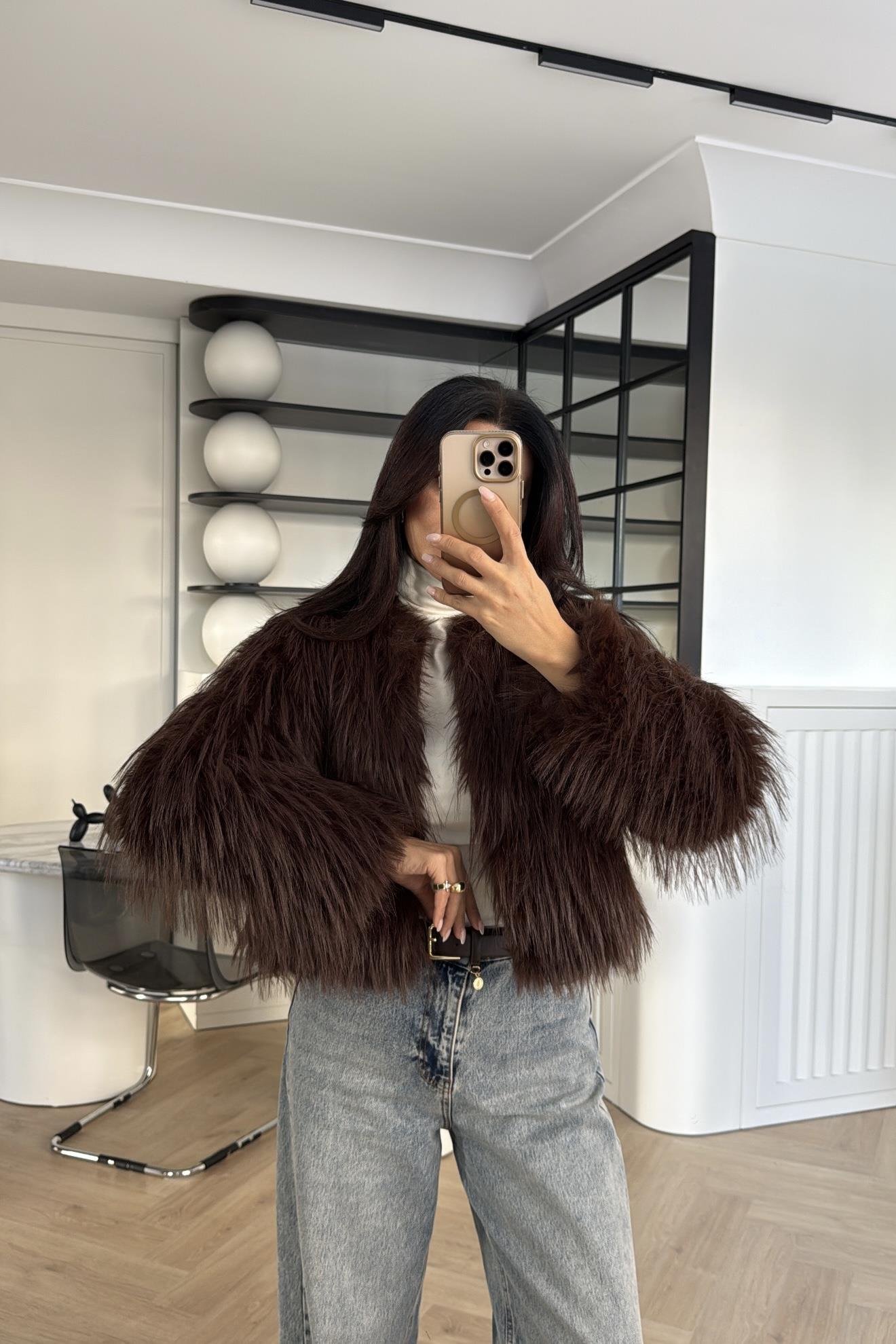 ASTARLI ÖNDEN KAPAMALI ACI KAHVE KÜRK 