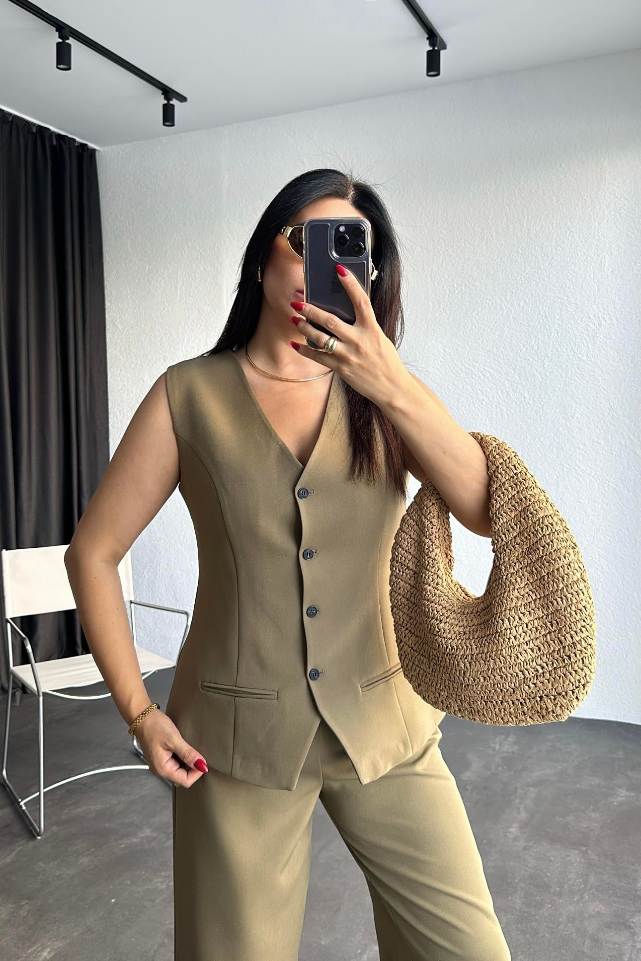 Astarlı Premium Seri Yelek Pantolon Takım Haki