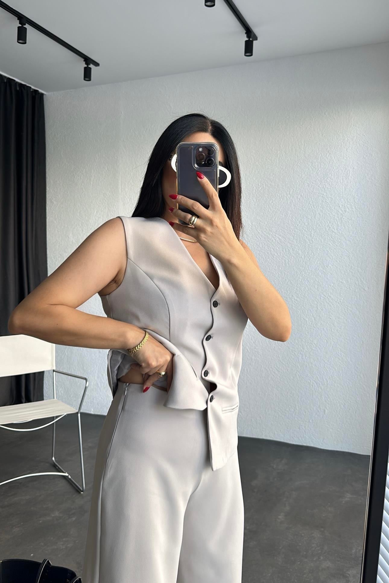 Astarlı Premium Seri Yelek Pantolon Takım Gri 