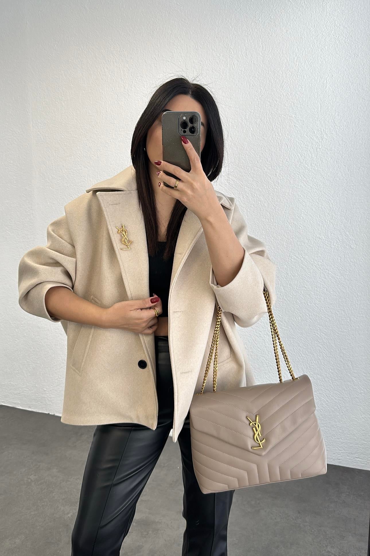 Bej Renk Oversize Astarlı Kaşe Kaban