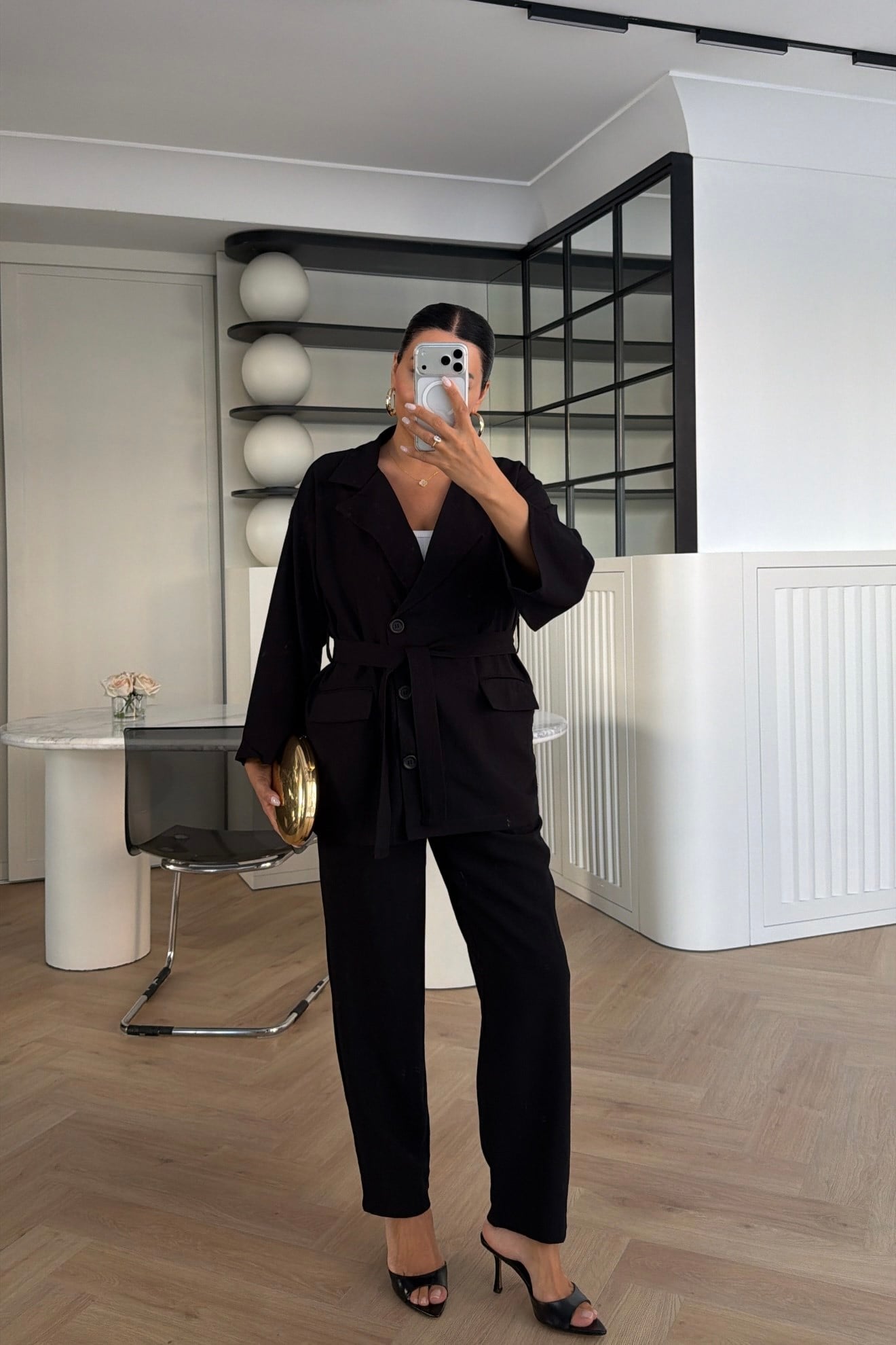 BELDEN BAĞLAMALI BLAZER PANTOLON TAKIM SİYAH 