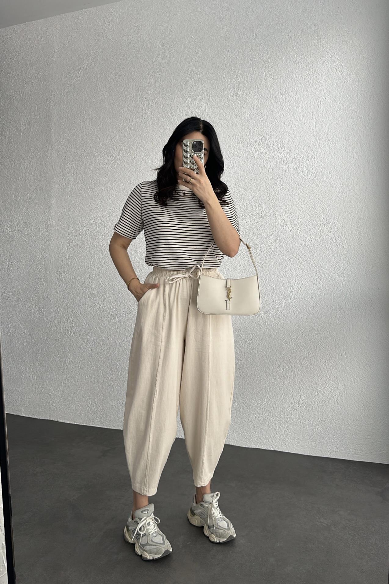 Beli Lastikli Cepli Naturel Renk Keten Pantolon 