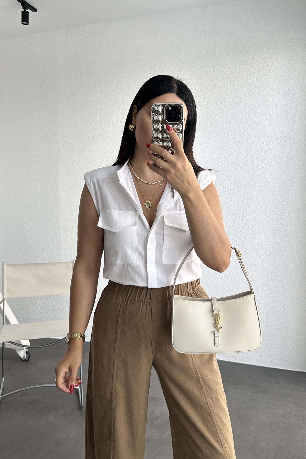 Beli Lastikli Keten Pantolon Camel
