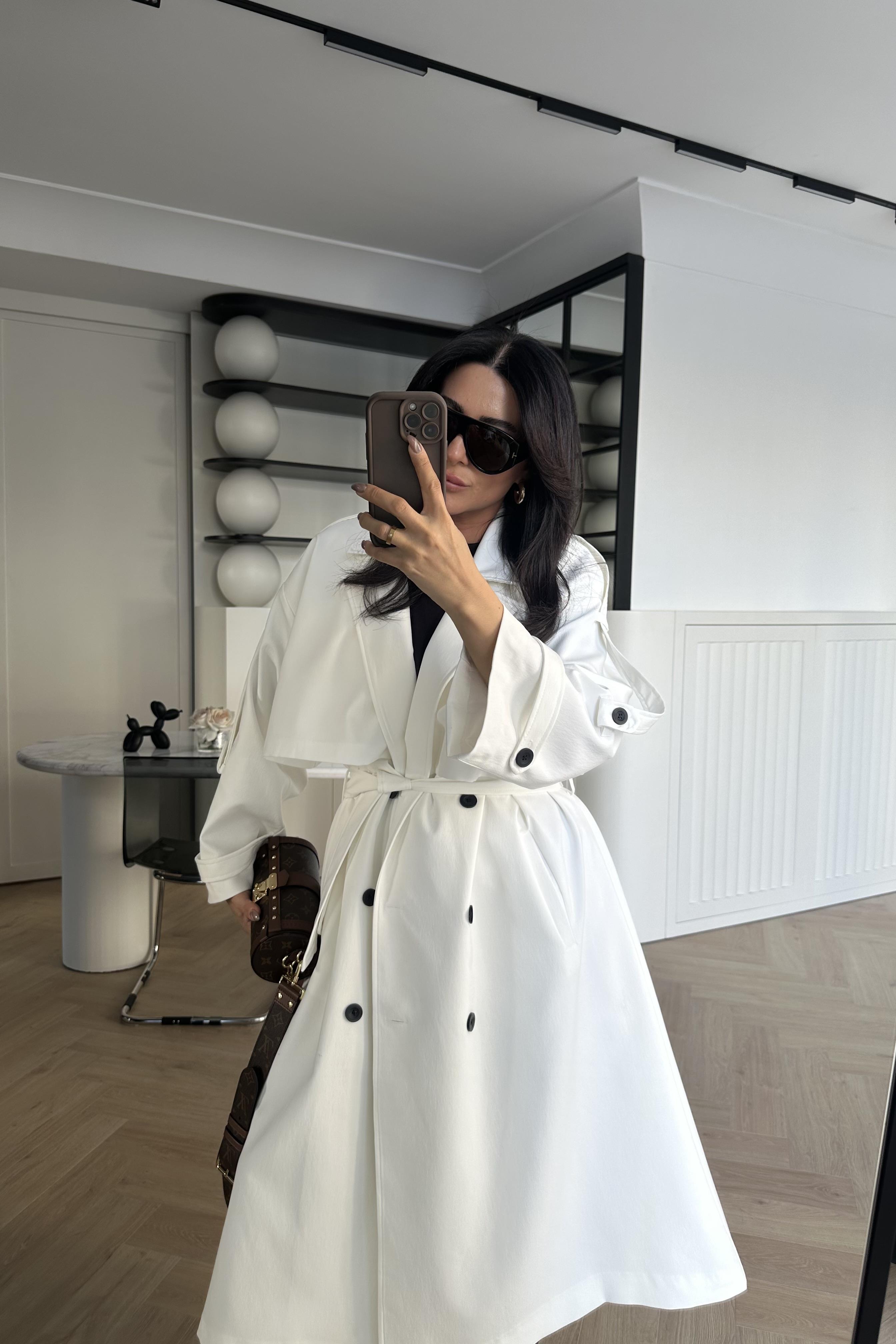 Beyaz Astarlı Tasarım Premium Trençkot