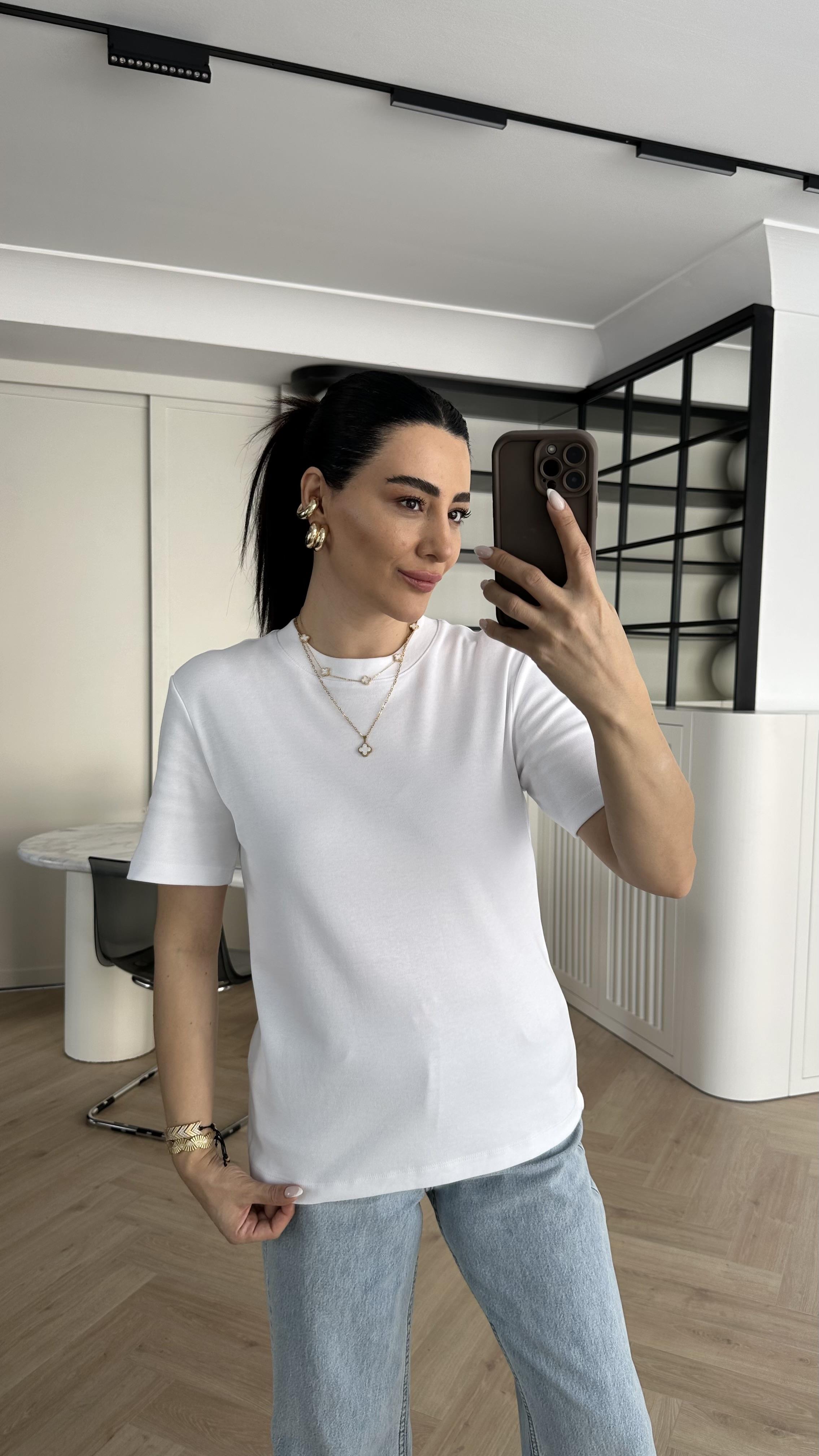 Beyaz Cos Marka Premium Tişört 