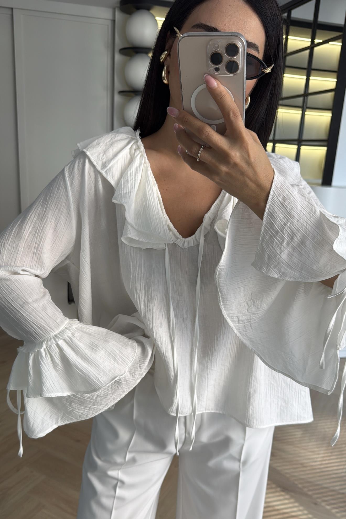 BEYAZ FIRFIRLI SALAŞ GÖMLEK