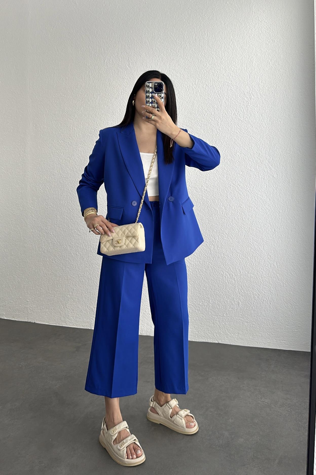 Bilek Boy Pantolonlu Takım Saks